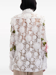 OSCAR DE LA RENTA - Hibiscus-Embroidered Floral-Lace Blouse