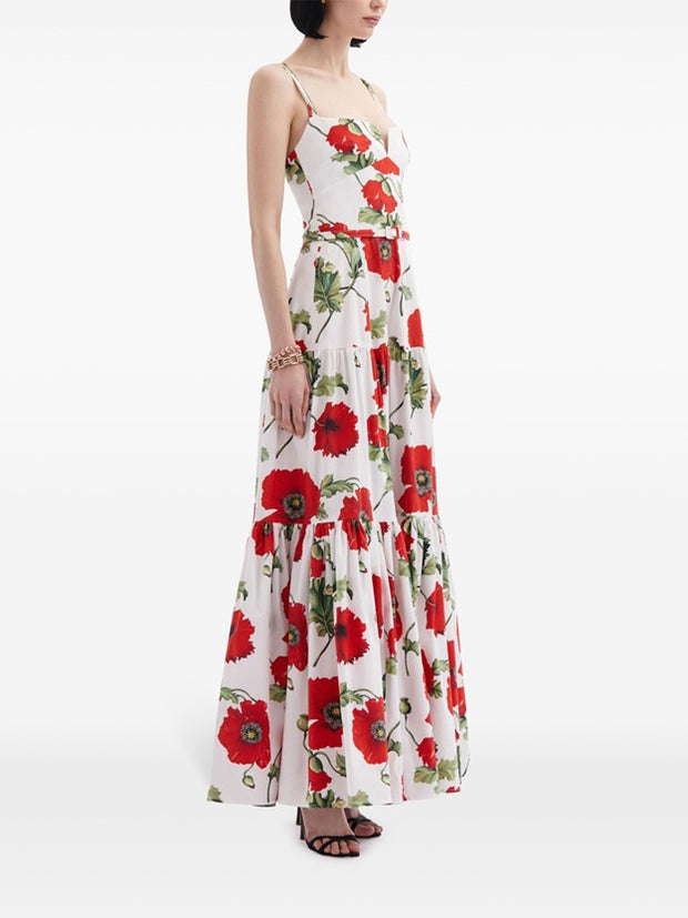 OSCAR DE LA RENTA - Poppy-Print Cotton Maxi Dress