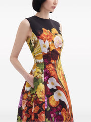 OSCAR DE LA RENTA - Rainbow Flower Marble Faille Dress