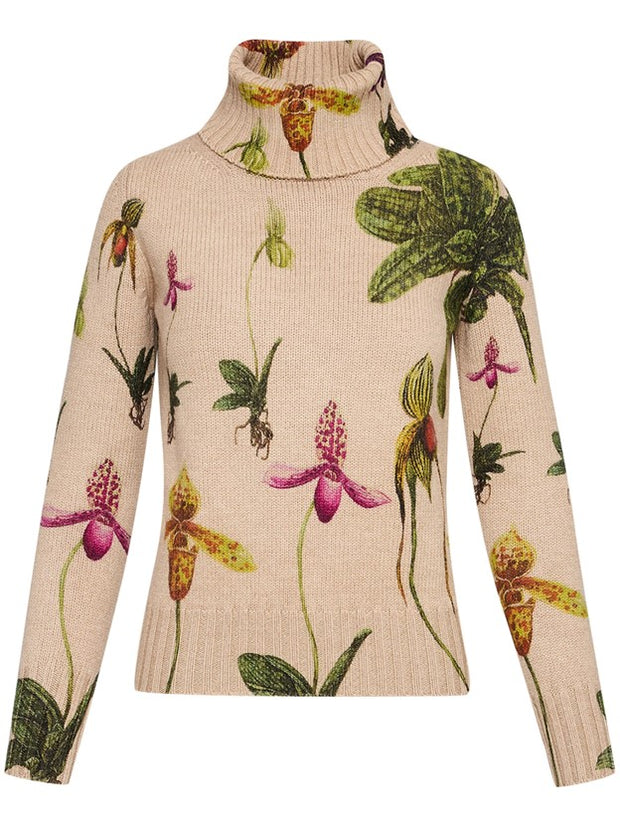 OSCAR DE LA RENTA - Orchid-Print Roll-Neck Sweater