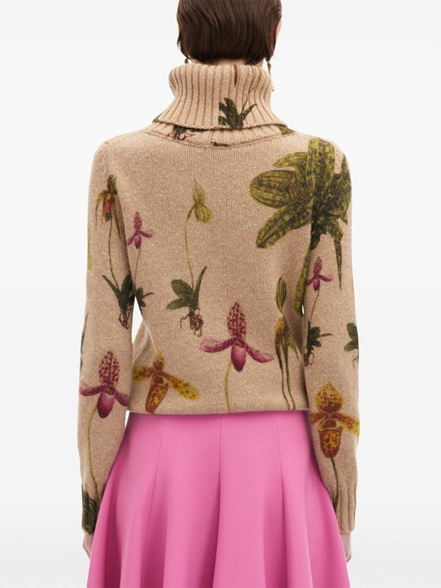 OSCAR DE LA RENTA - Orchid-Print Roll-Neck Sweater