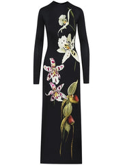 OSCAR DE LA RENTA - Orchid-Print Jersey Maxi Dress