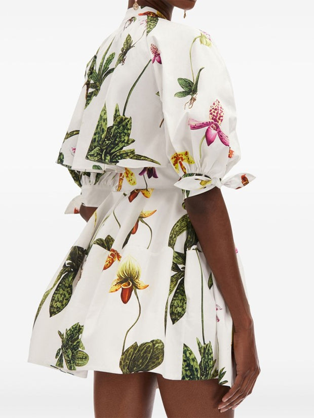 OSCAR DE LA RENTA - Orchid Puff-Sleeve Cotton-Poplin Dress