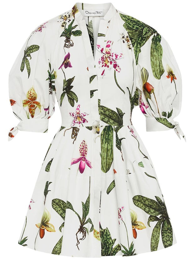 OSCAR DE LA RENTA - Orchid Puff-Sleeve Cotton-Poplin Dress