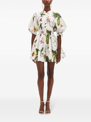 OSCAR DE LA RENTA - Orchid Puff-Sleeve Cotton-Poplin Dress