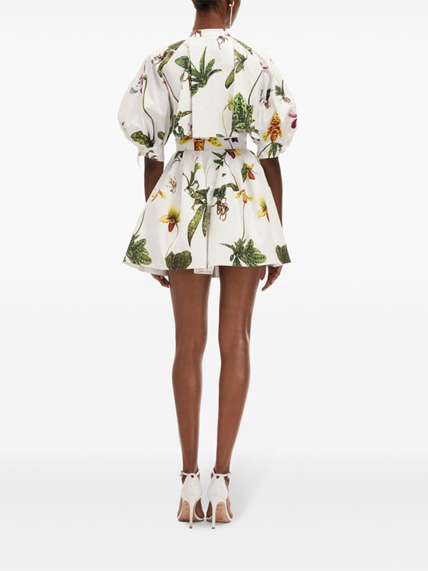 OSCAR DE LA RENTA - Orchid Puff-Sleeve Cotton-Poplin Dress