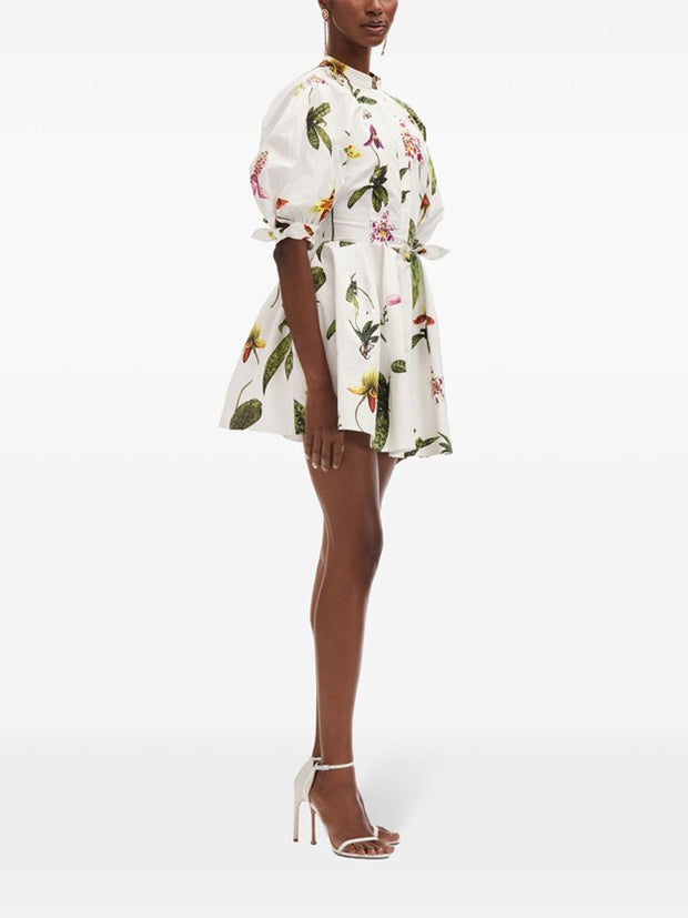 OSCAR DE LA RENTA - Orchid Puff-Sleeve Cotton-Poplin Dress