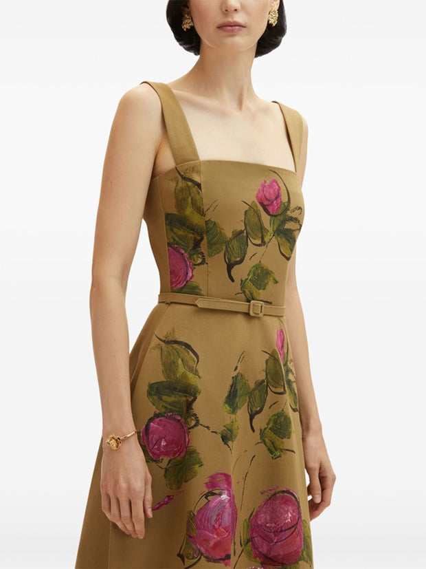 OSCAR DE LA RENTA - Rose-Print Twill Maxi Dress