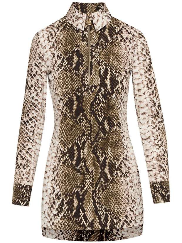 OSCAR DE LA RENTA - Snake-Print Mini Shirt Dress