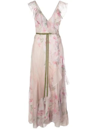 MARCHESA NOTTE - floral ruffled long dress