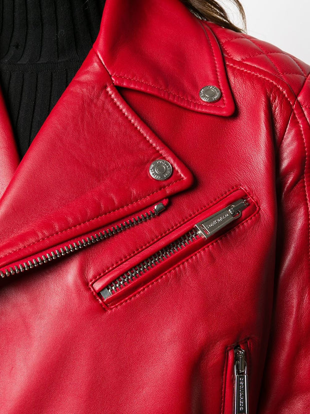 Dsquared2 quilted detail zip-up leather jacket