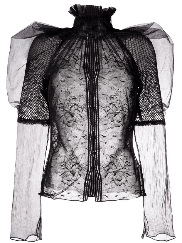 TOM FORD - Floral-lace high-neck blouse