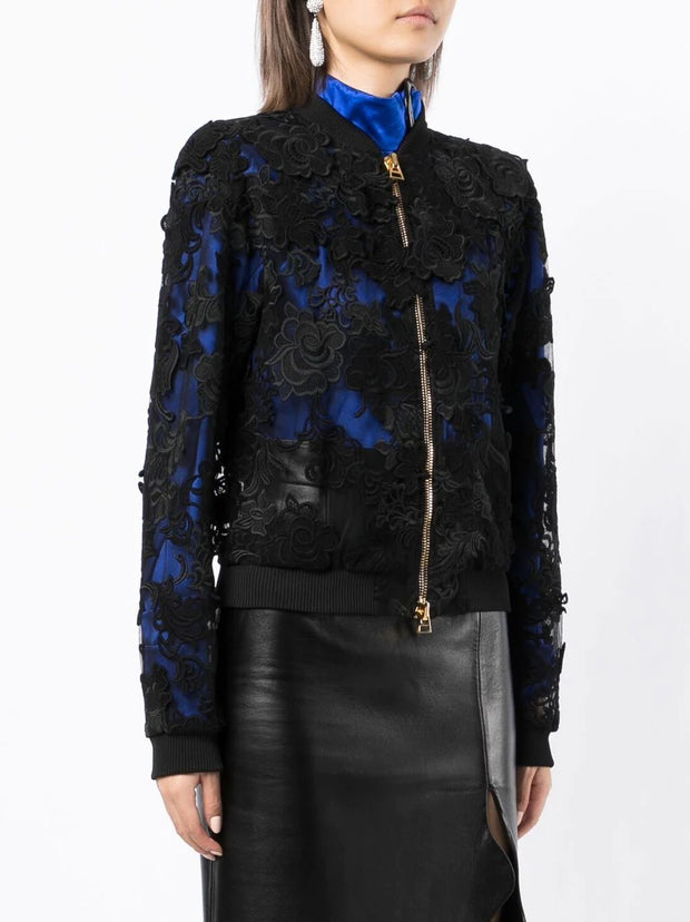 TOM FORD - lace-pattern zipped bomber jacket