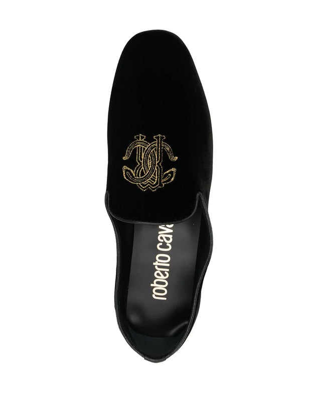 ROBERTO CAVALLI - embroidered logo velvet slippers