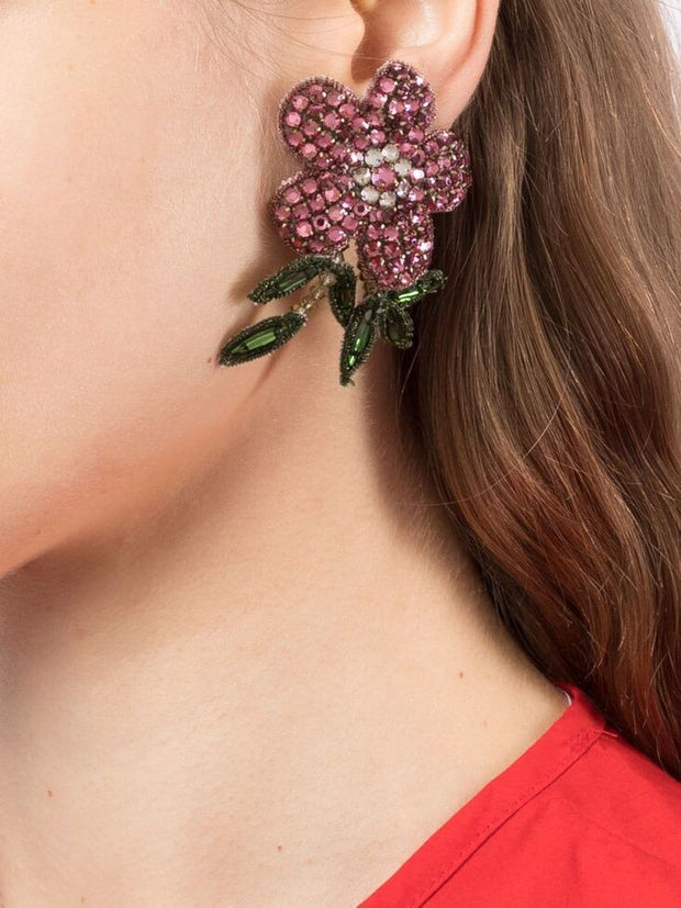OSCAR DE LA RENTA - crystal-embellished flower earrings