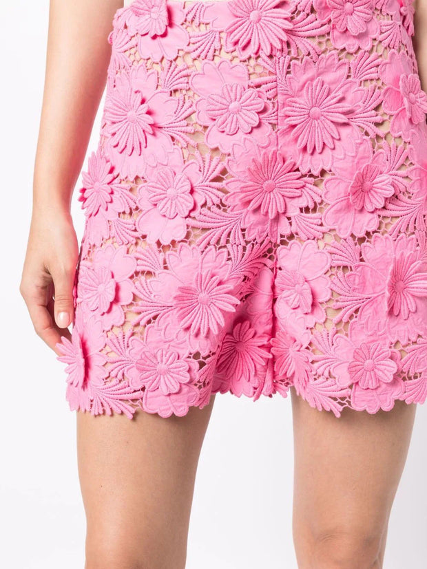 OSCAR DE LA RENTA - floral-lace high-waisted shorts