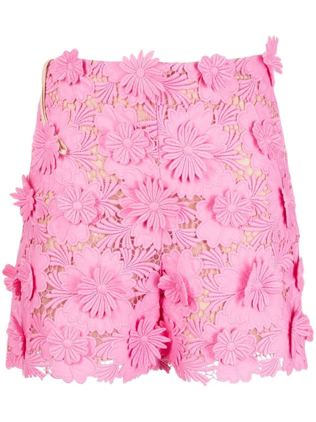 OSCAR DE LA RENTA - floral-lace high-waisted shorts
