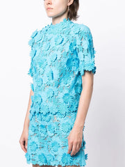 OSCAR DE LA RENTA - floral-lace short-sleeved blouse