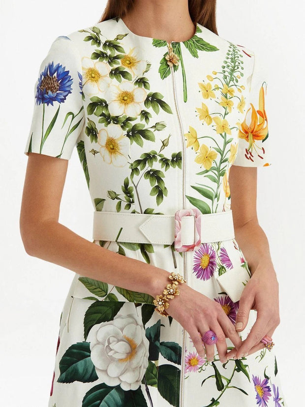 OSCAR DE LA RENTA - floral-print belted minidress