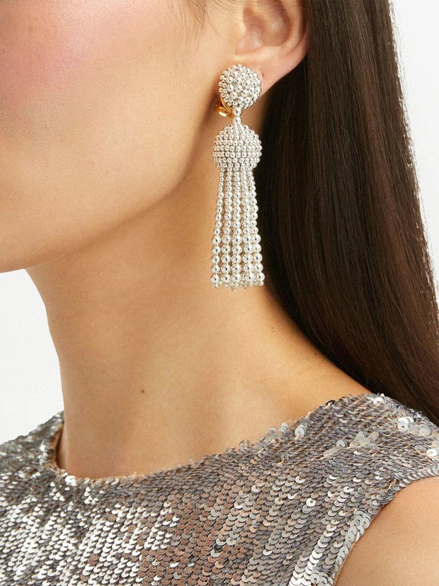 OSCAR DE LA RENTA - tassel bead clip-on earrings