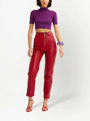 OSCAR DE LA RENTA - high-waisted lambskin trousers