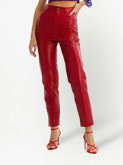 OSCAR DE LA RENTA - high-waisted lambskin trousers