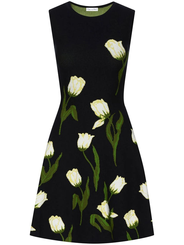 OSCAR DE LA RENTA - floral-jacquard sleeveless mini dress