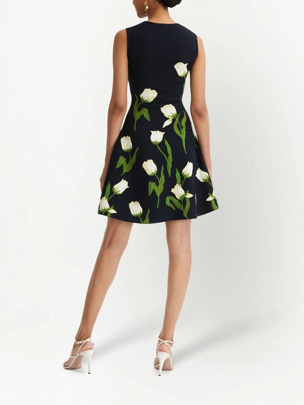 OSCAR DE LA RENTA - floral-jacquard sleeveless mini dress
